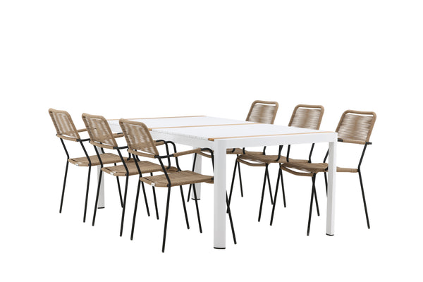 Dining group TOGO &amp; LINDOS Dining table 200x100 White + Dining chairs 6 Brown