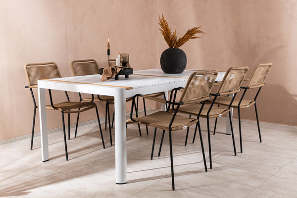 Dining group TOGO &amp; LINDOS Dining table 200x100 White + Dining chairs 6 Brown