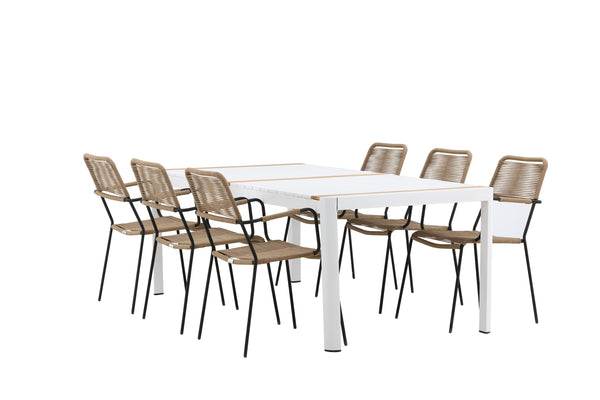 Dining group TOGO &amp; LINDOS Dining table 200x100 White + Dining chairs 6 Brown