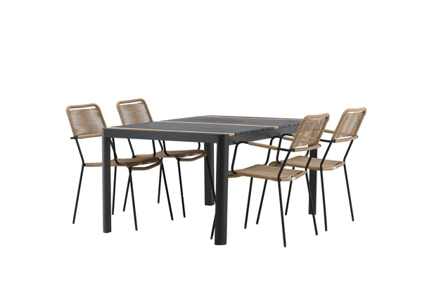 Dining group LINDOS &amp; TOGO Dining chairs 4 pcs Brown + Dining table 150x90 Black