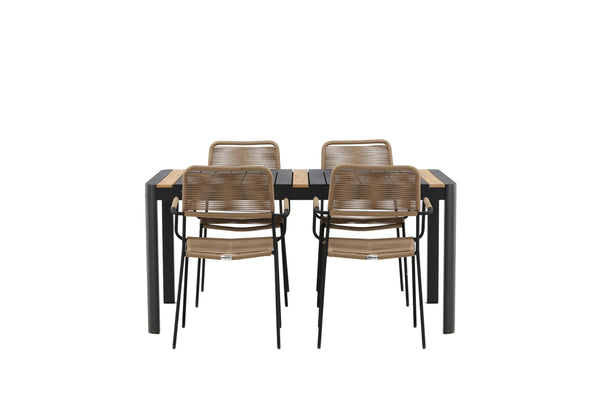 Dining group LINDOS &amp; TOGO Dining chairs 4 pcs Brown + Dining table 150x90 Black