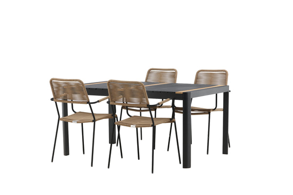 Dining group LINDOS &amp; TOGO Dining chairs 4 pcs Brown + Dining table 150x90 Black