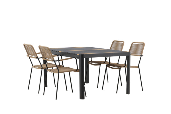 Dining group LINDOS &amp; TOGO Dining chairs 4 pcs Brown + Dining table 150x90 Black