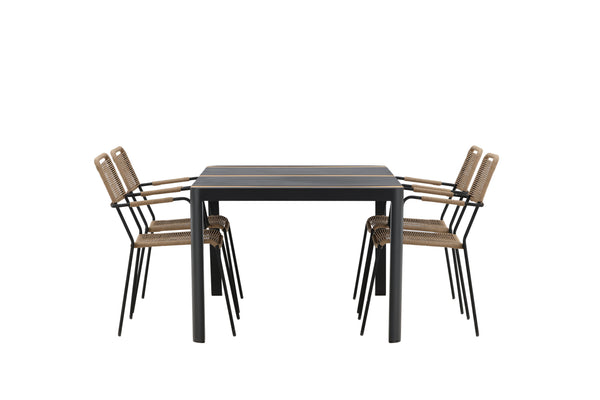 Dining group LINDOS &amp; TOGO Dining chairs 4 pcs Brown + Dining table 150x90 Black