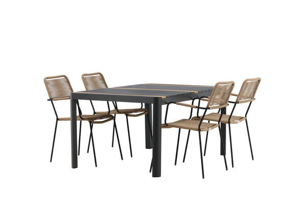 Dining group LINDOS &amp; TOGO Dining chairs 4 pcs Brown + Dining table 150x90 Black