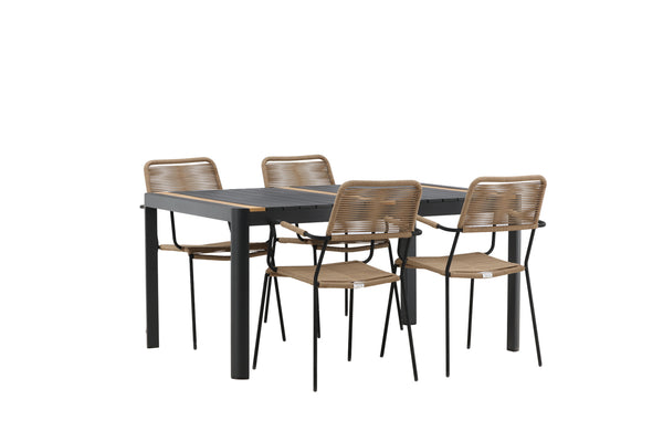 Dining group LINDOS &amp; TOGO Dining chairs 4 pcs Brown + Dining table 150x90 Black