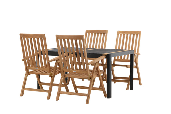 Dining group KENYA &amp; TOGO Dining chairs 4 pcs Natural + Dining table 150x90 Black