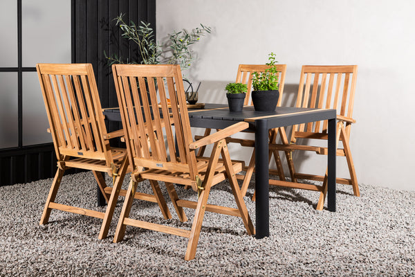 Dining group KENYA &amp; TOGO Dining chairs 4 pcs Natural + Dining table 150x90 Black