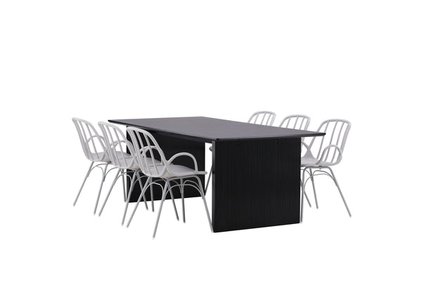 Dining group DYROEN &amp; VAIL 6 dining chairs Light gray &amp; Dining table 100x200-Black