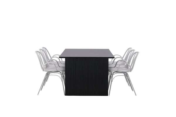 Dining group DYROEN &amp; VAIL 6 dining chairs Light gray &amp; Dining table 100x200-Black