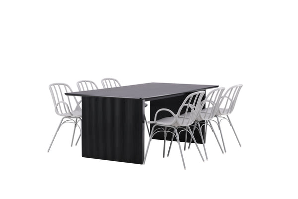 Dining group DYROEN &amp; VAIL 6 dining chairs Light gray &amp; Dining table 100x200-Black