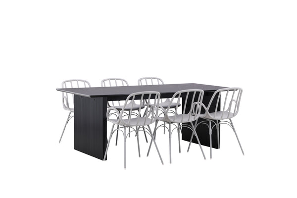 Dining group DYROEN &amp; VAIL 6 dining chairs Light gray &amp; Dining table 100x200-Black