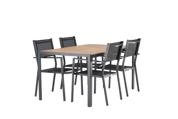 Dining group COPACABANA &amp; BREAK Dining chairs 4 pcs Black + Dining table 150x90x74 Natural