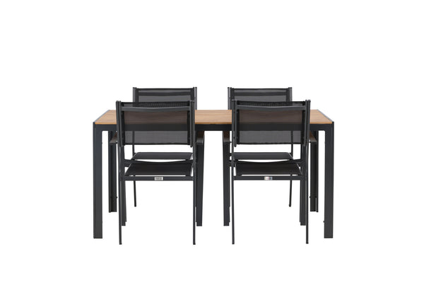 Dining group COPACABANA &amp; BREAK Dining chairs 4 pcs Black + Dining table 150x90x74 Natural