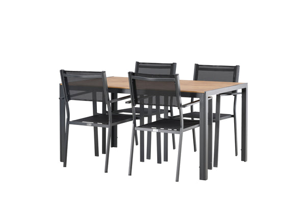 Dining group COPACABANA &amp; BREAK Dining chairs 4 pcs Black + Dining table 150x90x74 Natural