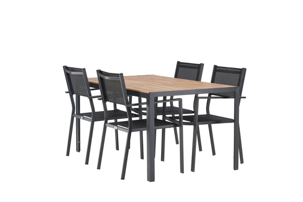 Dining group COPACABANA &amp; BREAK Dining chairs 4 pcs Black + Dining table 150x90x74 Natural