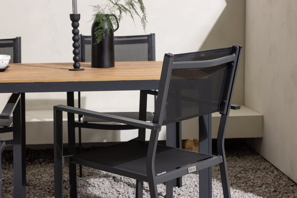 Dining group COPACABANA &amp; BREAK Dining chairs 4 pcs Black + Dining table 150x90x74 Natural