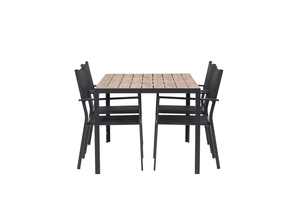 Dining group COPACABANA &amp; BREAK Dining chairs 4 pcs Black + Dining table 150x90x74 Natural