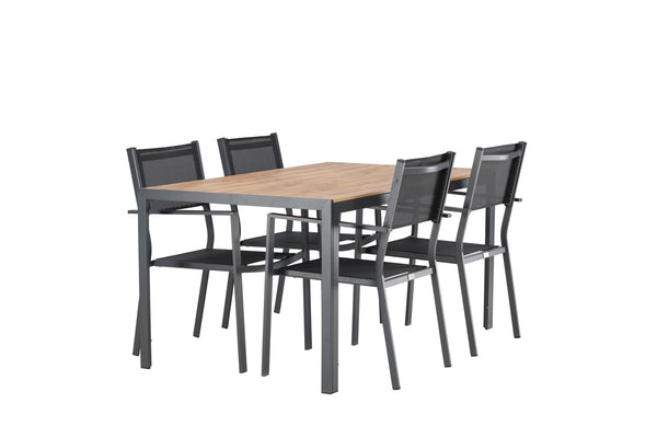 Dining group COPACABANA &amp; BREAK Dining chairs 4 pcs Black + Dining table 150x90x74 Natural