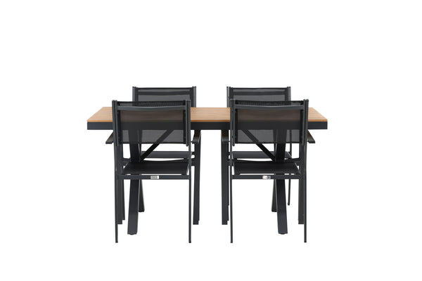 Dining group COPACABANA &amp; GARCIA Dining chairs 4 pcs Black + Dining table 150x90x74 Natural