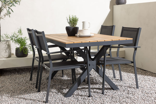 Dining group COPACABANA &amp; GARCIA Dining chairs 4 pcs Black + Dining table 150x90x74 Natural