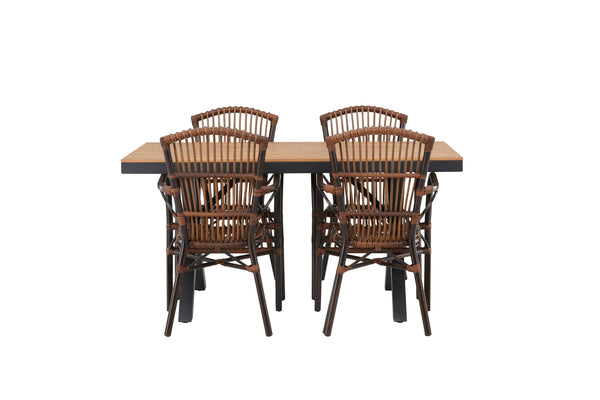 Dining group GARCIA &amp; GALERA Dining table 150x90x74 Natural + 4 dining chairs Brown