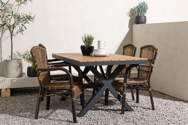 Dining group GARCIA &amp; GALERA Dining table 150x90x74 Natural + 4 dining chairs Brown