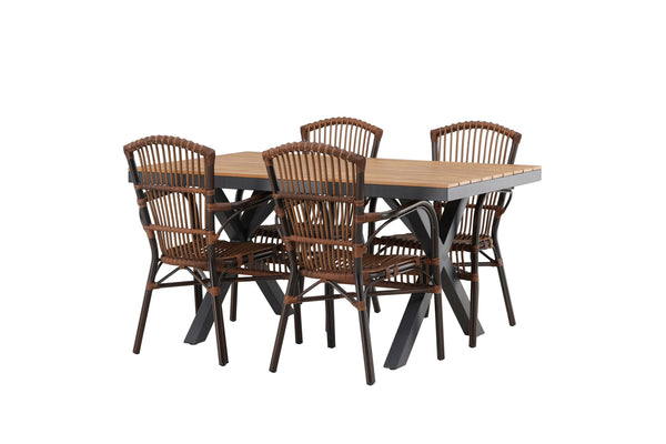 Dining group GARCIA &amp; GALERA Dining table 150x90x74 Natural + 4 dining chairs Brown