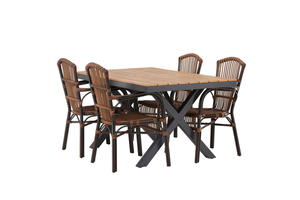 Dining group GARCIA &amp; GALERA Dining table 150x90x74 Natural + 4 dining chairs Brown