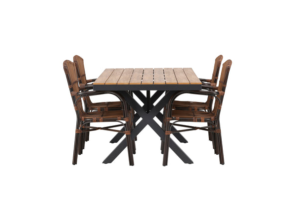 Dining group GARCIA &amp; GALERA Dining table 150x90x74 Natural + 4 dining chairs Brown