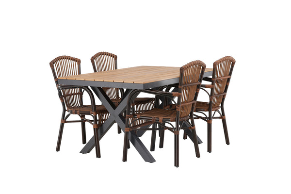 Dining group GARCIA &amp; GALERA Dining table 150x90x74 Natural + 4 dining chairs Brown