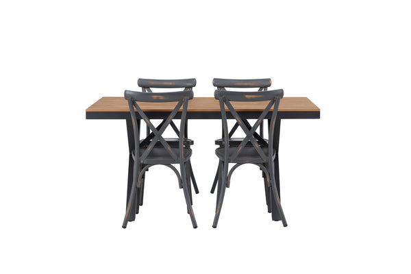 Dining group GARCIA &amp; TABLAS Dining table 150x90x74 Natural + Dining chairs 4 pcs Dark gray