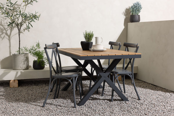 Dining group GARCIA &amp; TABLAS Dining table 150x90x74 Natural + Dining chairs 4 pcs Dark gray