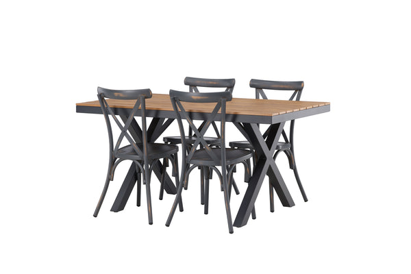 Dining group GARCIA &amp; TABLAS Dining table 150x90x74 Natural + Dining chairs 4 pcs Dark gray