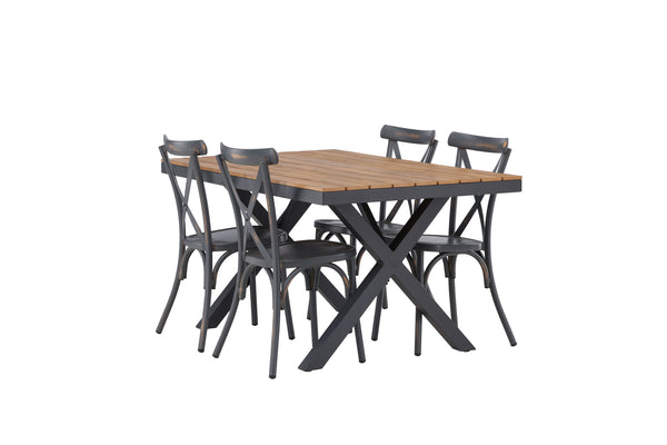 Dining group GARCIA &amp; TABLAS Dining table 150x90x74 Natural + Dining chairs 4 pcs Dark gray