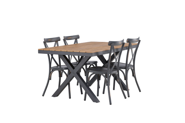 Dining group GARCIA &amp; TABLAS Dining table 150x90x74 Natural + Dining chairs 4 pcs Dark gray