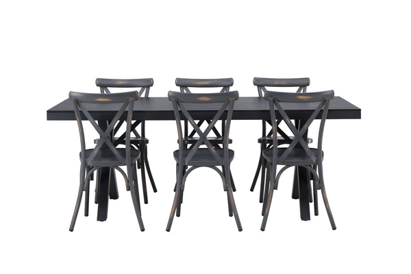 Dining group GARCIA &amp; TABLAS Dining table 200x100x74 Black + 6 dining chairs Dark gray