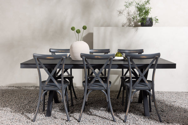 Dining group GARCIA &amp; TABLAS Dining table 200x100x74 Black + 6 dining chairs Dark gray