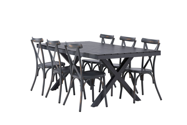 Dining group GARCIA &amp; TABLAS Dining table 200x100x74 Black + 6 dining chairs Dark gray