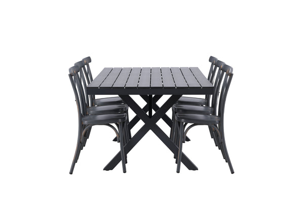 Dining group GARCIA &amp; TABLAS Dining table 200x100x74 Black + 6 dining chairs Dark gray