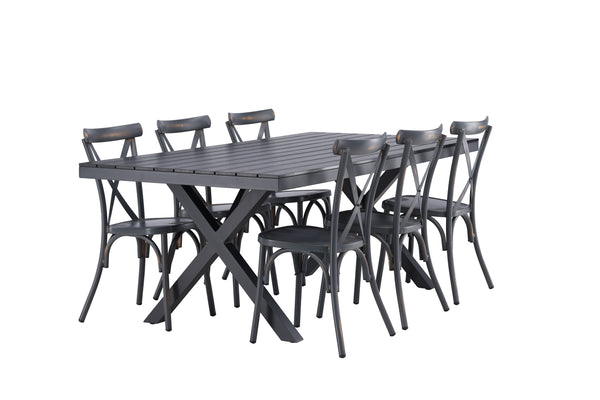 Dining group GARCIA &amp; TABLAS Dining table 200x100x74 Black + 6 dining chairs Dark gray