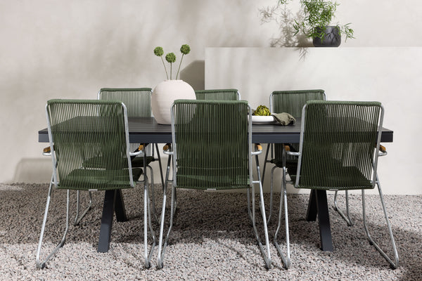 Dining group GARCIA &amp; BOIS Dining table 200x100x74 Black + Dining chairs 6 pcs Green