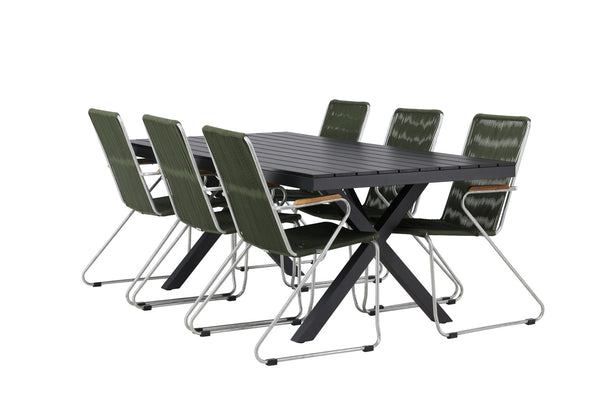 Dining group GARCIA &amp; BOIS Dining table 200x100x74 Black + Dining chairs 6 pcs Green