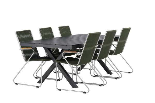 Dining group GARCIA &amp; BOIS Dining table 200x100x74 Black + Dining chairs 6 pcs Green