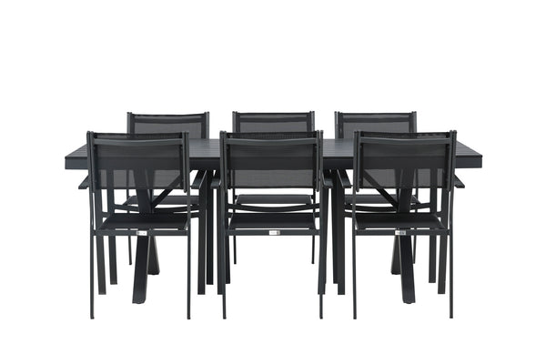 Dining group COPACABANA &amp; GARCIA Dining chairs 6 pcs Black + Dining table 200x100x74 Black