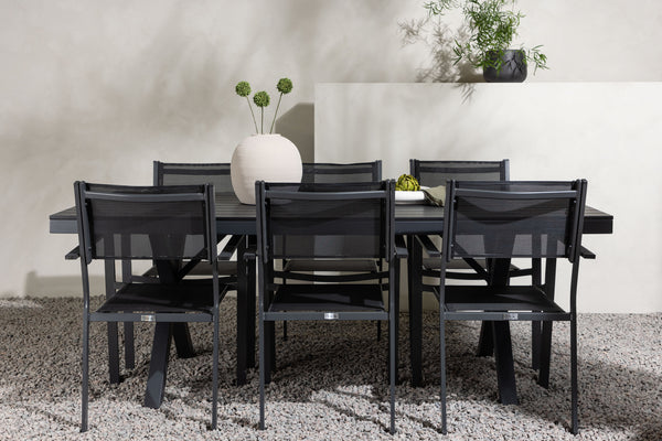 Dining group COPACABANA &amp; GARCIA Dining chairs 6 pcs Black + Dining table 200x100x74 Black