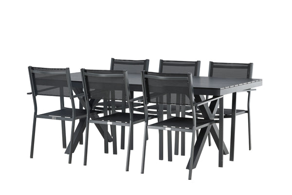 Dining group COPACABANA &amp; GARCIA Dining chairs 6 pcs Black + Dining table 200x100x74 Black