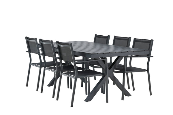 Dining group COPACABANA &amp; GARCIA Dining chairs 6 pcs Black + Dining table 200x100x74 Black