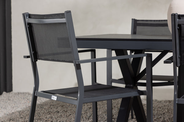 Dining group COPACABANA &amp; GARCIA Dining chairs 6 pcs Black + Dining table 200x100x74 Black