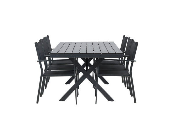 Dining group COPACABANA &amp; GARCIA Dining chairs 6 pcs Black + Dining table 200x100x74 Black